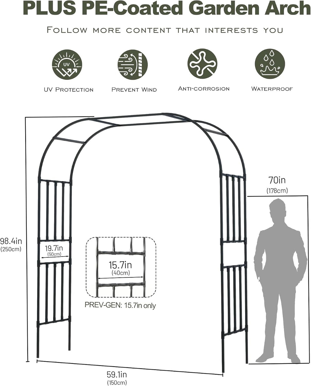 Square Tube Garden Arch Trellis, 8.2FT x 5FT Metal Arbor, Outdoor Trellis for...