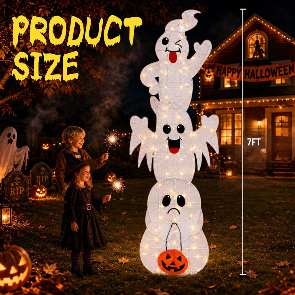 7FT Giant Halloween Decorations Outdoor Light Up Stacked Ghost for Porch