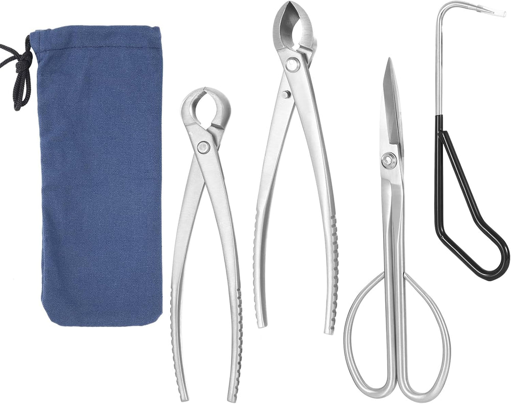 4 Piece Bonsai Tools Set, Knob Cutter,Concave Cutter,Plant Care,Root Hook