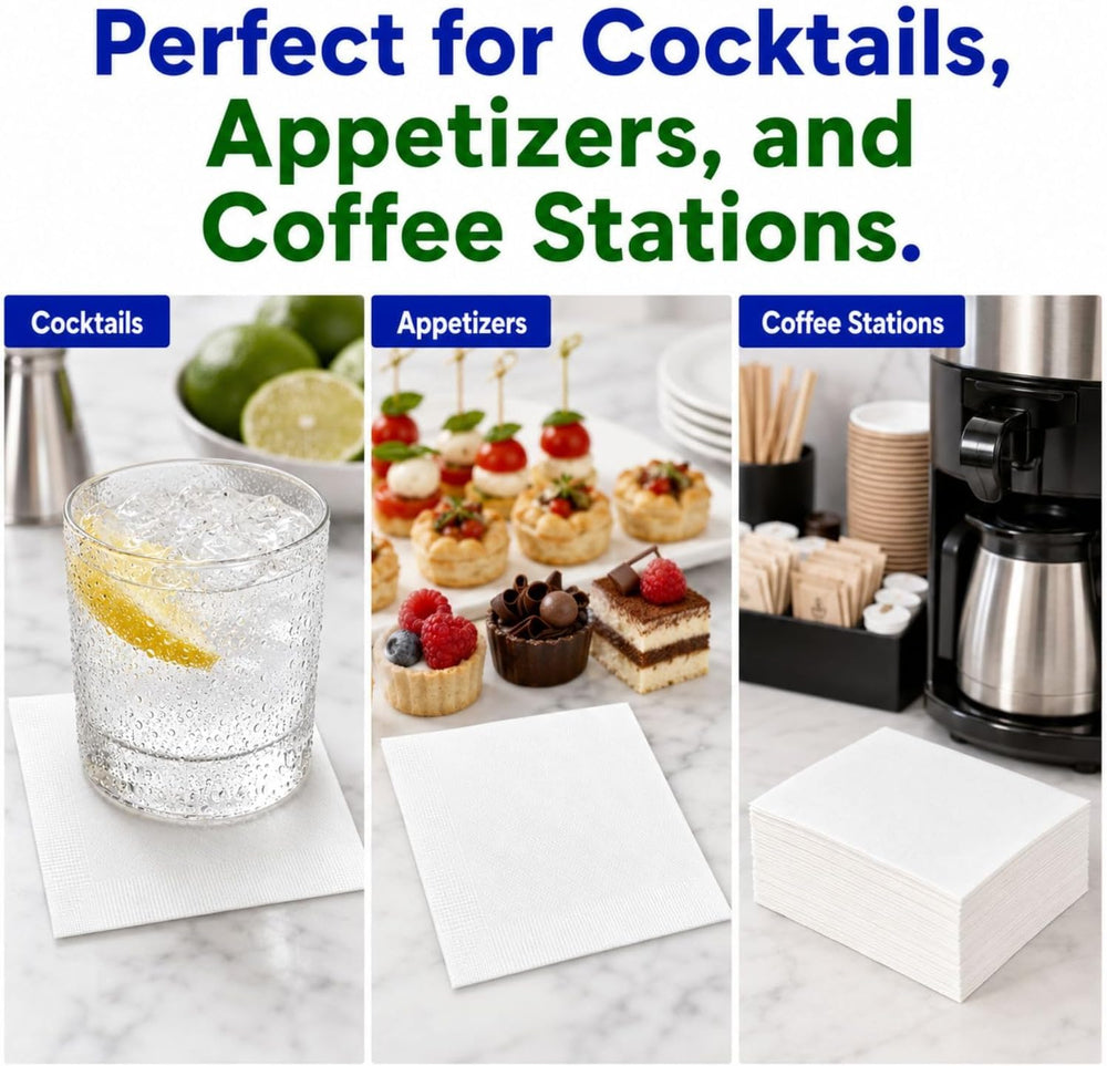 Bulk Cocktail Napkins, White Beverage Napkin Paper, Bar, Wedding