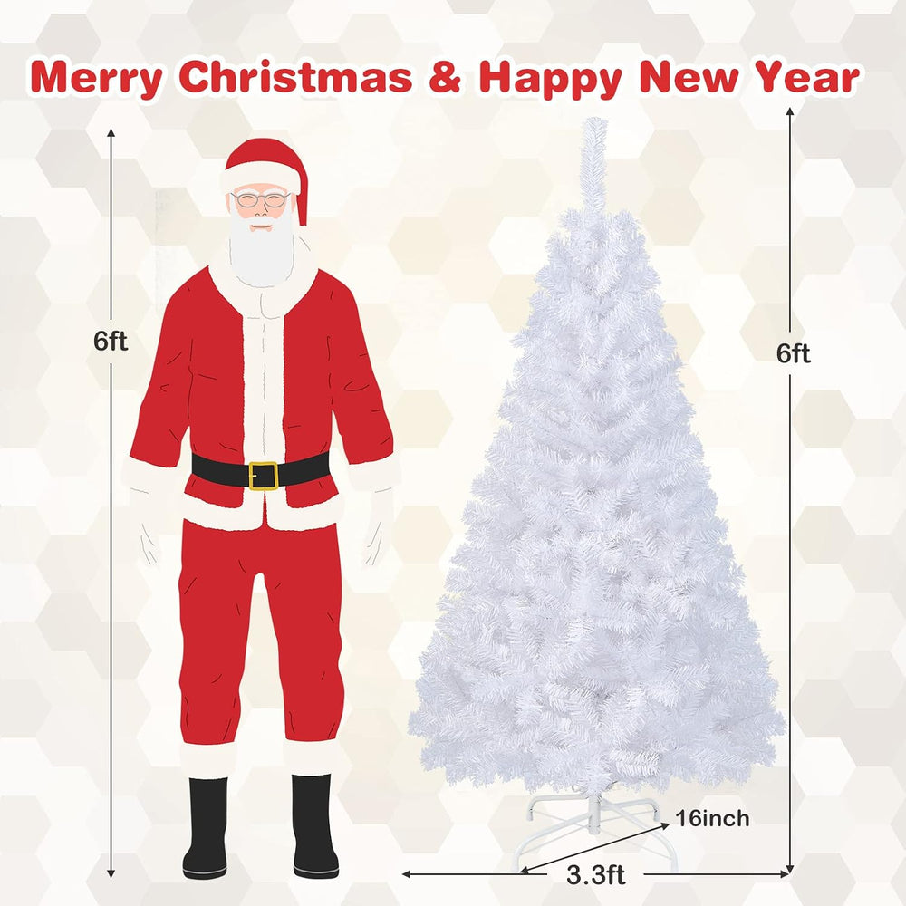 COSTWAY 6Ft-Artificial-PVC-Christmas-Tree-W-Stand-Holiday-Season, White