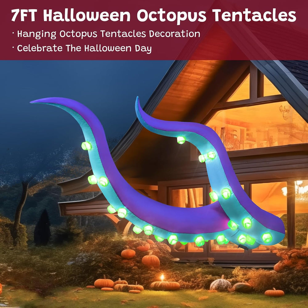 7 FT Halloween Inflatable Octopus Tentacles Outdoor Decorations, Blow up Purp...