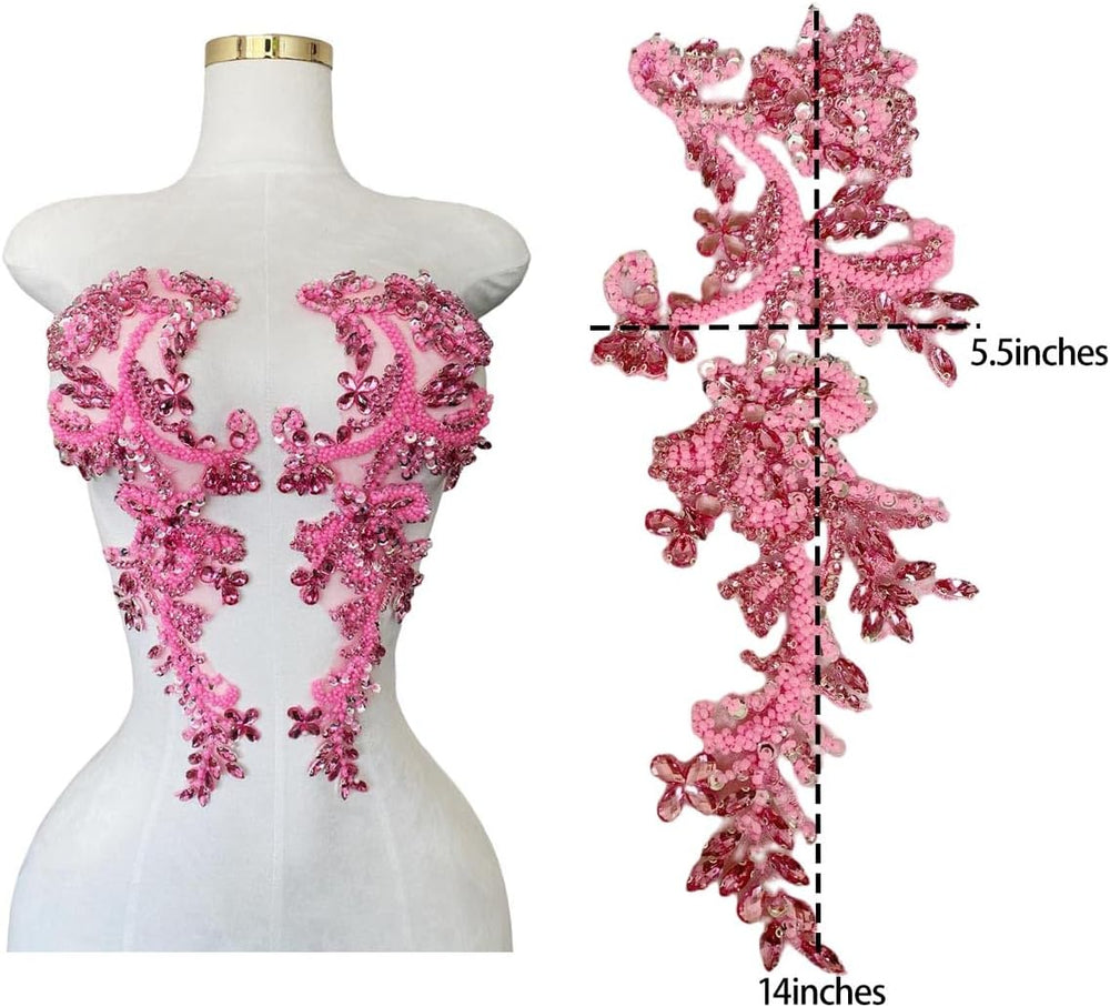 Handmade Rhinestones on Lace Applique Trim Sewing Beads Sequins Trim Patches ...