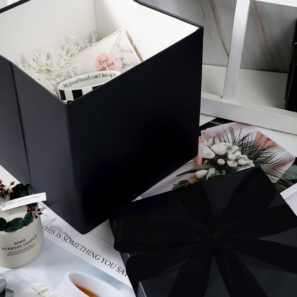 RUSPEPA Black Medium Gift Box with Lids, Ribbon and Tissue Paper, Collapsible...
