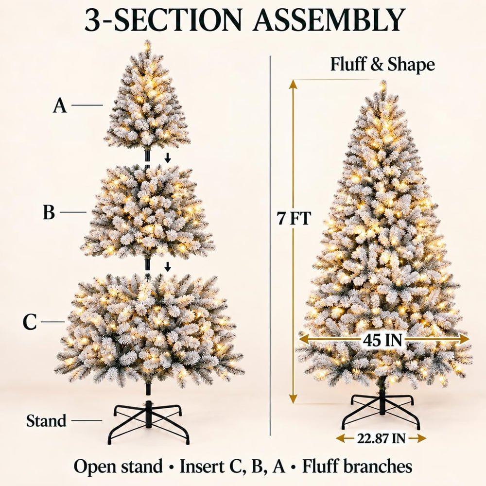 7ft Prelit Artificial Flocked Snow Spruce Christmas Tree Xmas,White