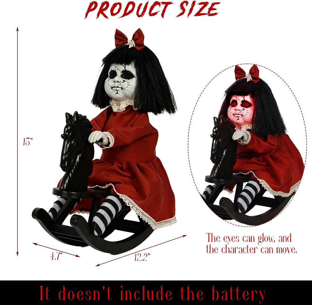 Hourleey Halloween Animatronics Decorations, Sound Activated Girl Doll on Roc...