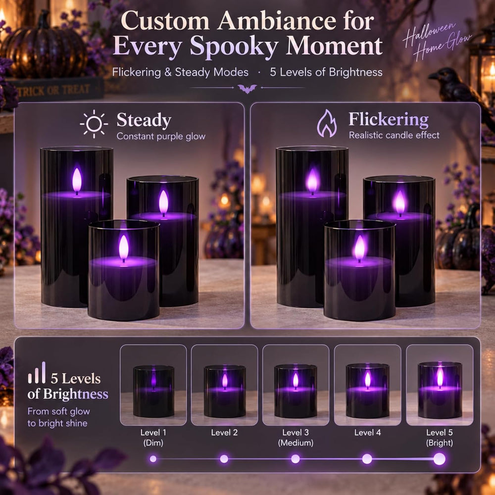 Homemory Dark Gray Flameless Candles, Purple Glow, Remote Timer, Set of 9