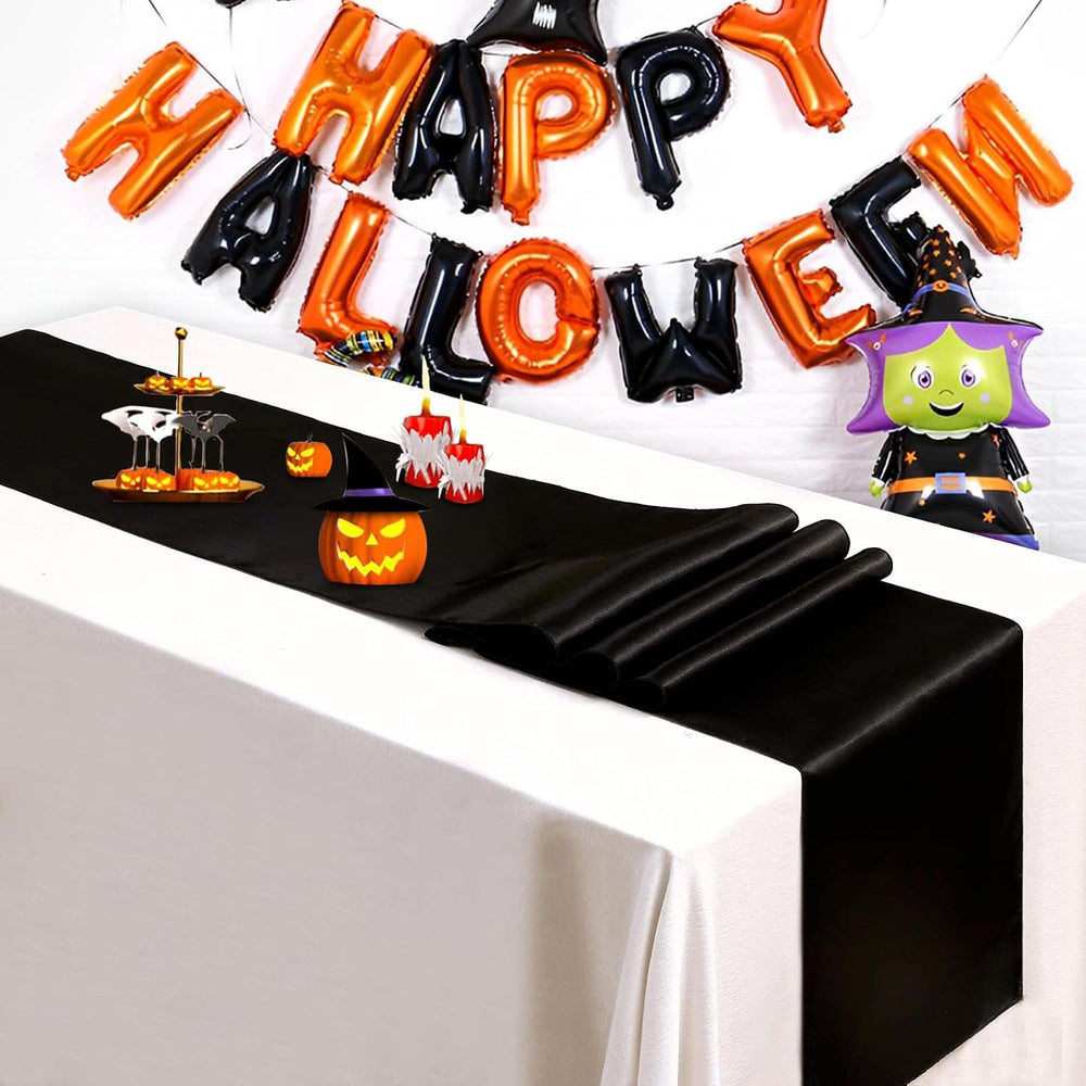 24 Pack Black Table Runners 12 x 108 Inches Long Smooth Satin Silk Black Hall...
