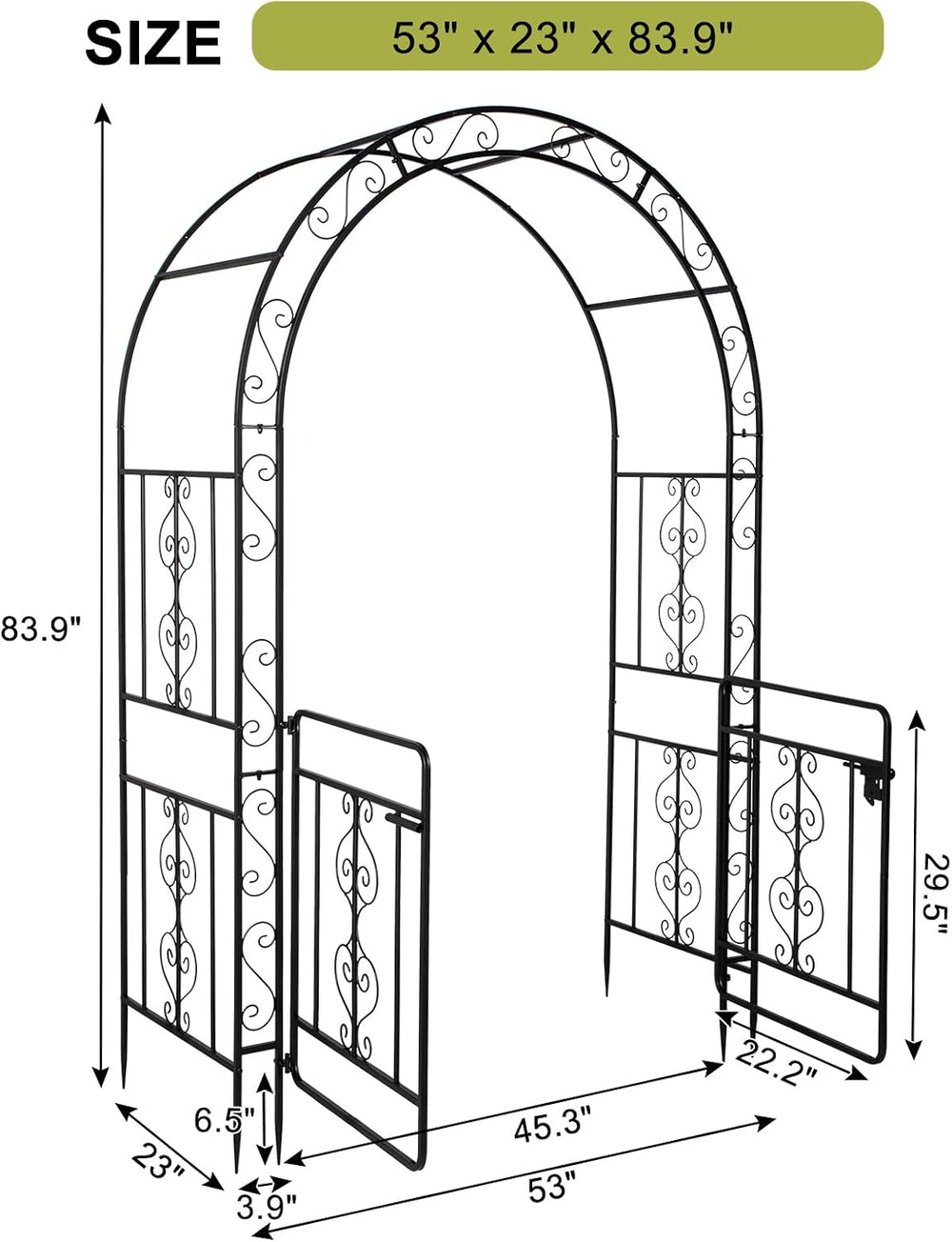 Vasitelan Metal Garden Arch Arbor Trellis with Double Gate
