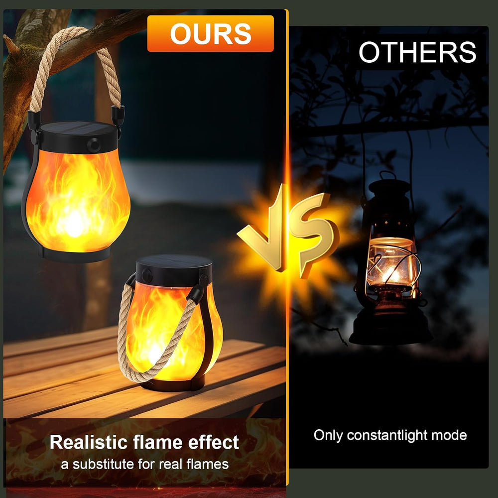 Solar Lanterns Outdoor 4-Pack with Ultra-Real Flame Lights, Dual Charging (US...