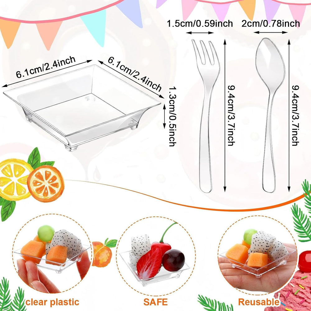 300 Pack 2.4'' Mini Dessert Plate with Tasting Spoons and Appetizer F...