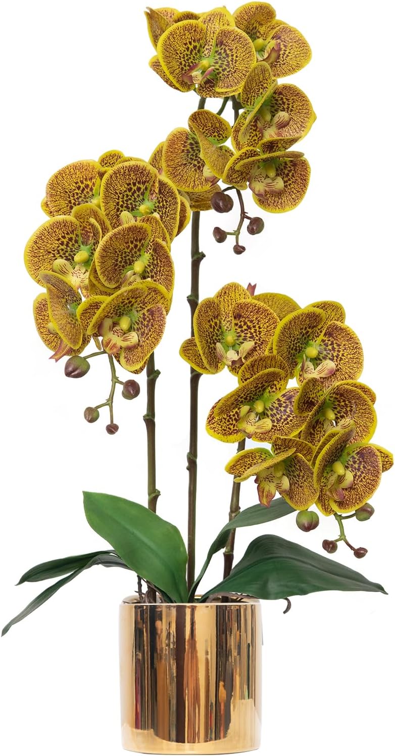 Artificial Orchid Flowers Real Touch Faux Flower in Vase Centerpiece Decor
