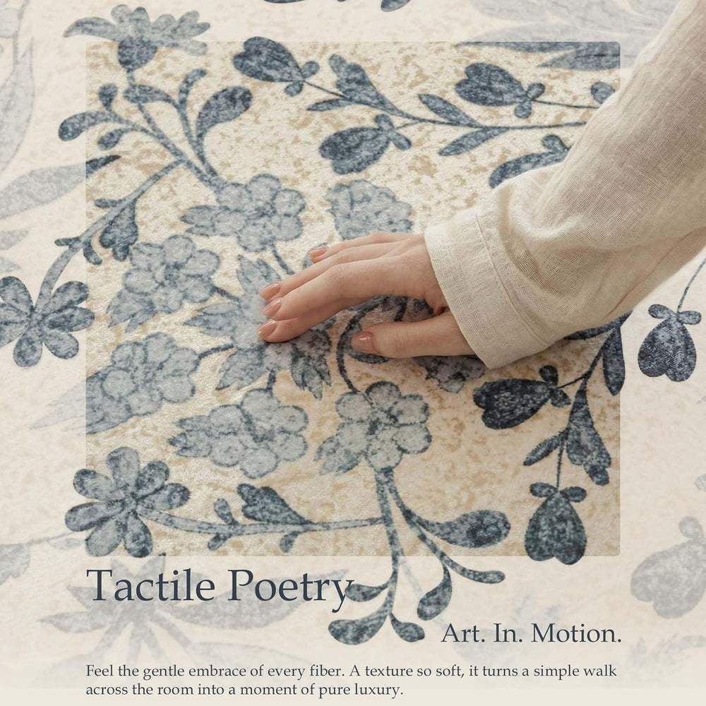 jinchan 3x8 Washable Hallway Runner Rug, Floral Non-Slip, Blue/Cream