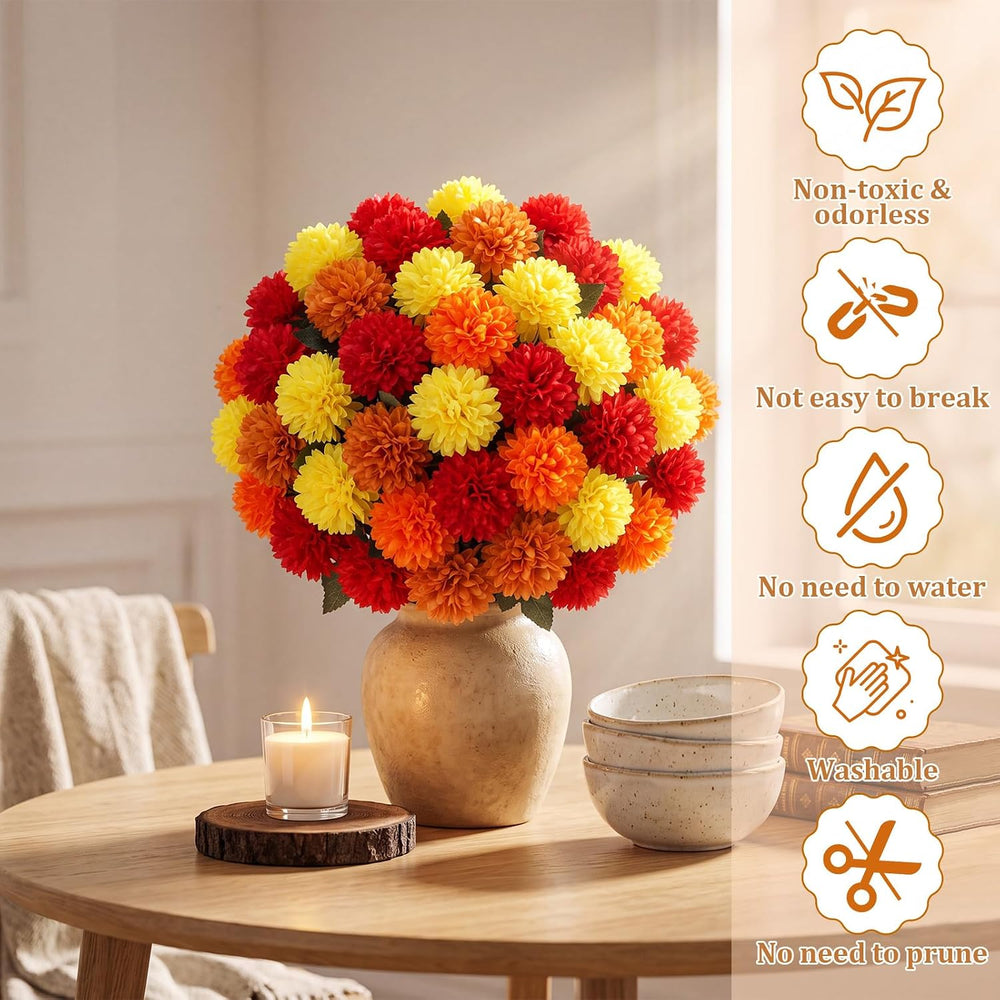 Norme 24 Pcs Artificial Fall Flowers for Outdoors 25.6 Inch Fake Mums