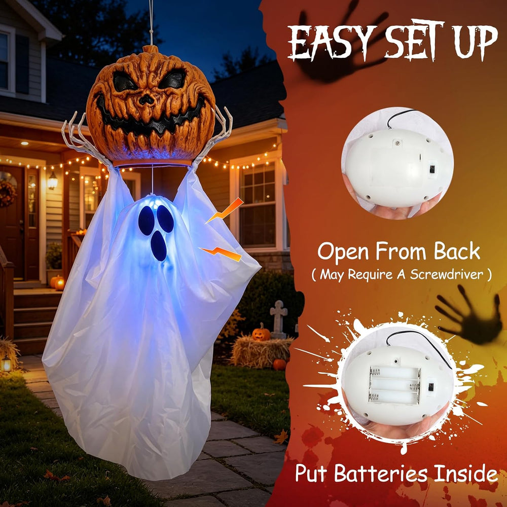 Halloween Hanging Ghost, Halloween Decor Outdoor, Sound & Moving