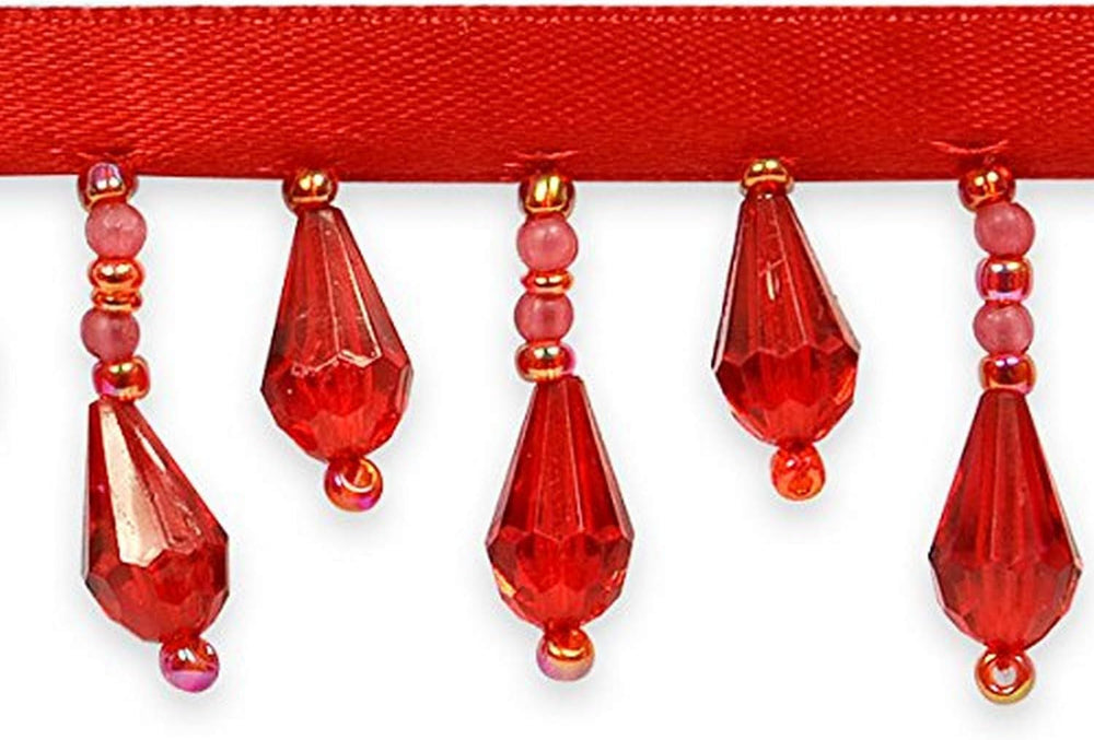 Trims by the Yard Joanne Beaded Teardrop Fringe Trim | Red | (10 yard cut)