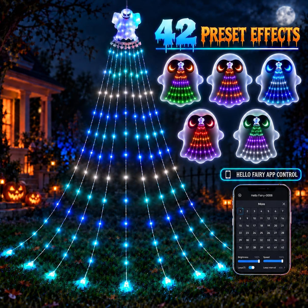 17FT RGB-IC Halloween String Lights Outdoor with Ghost Topper