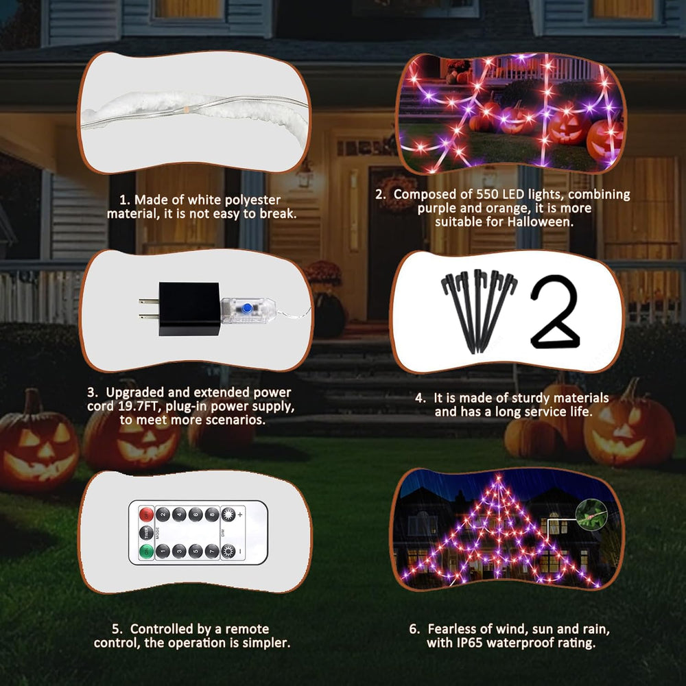 Halloween Spider Web Lights 550 LED Lighted Spider Web 16.4Ft Giant Halloween...