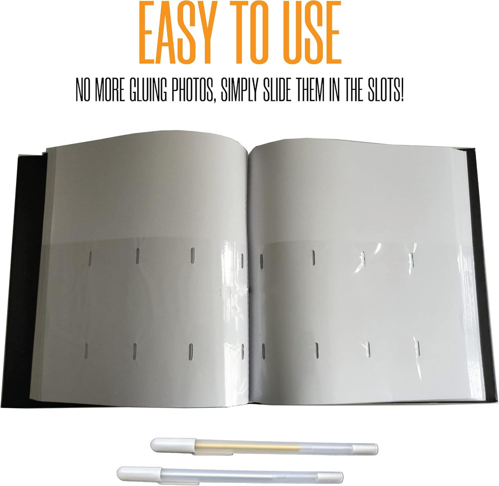 2x6 Photo Strip Album, Black Cover White Pages, 2 Gel Pens