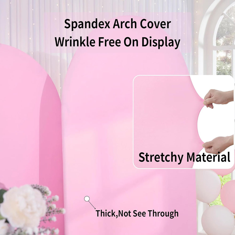 7.2ft 6.6ft 6ft Pink Arch Backdrop Cover Set of 3, Wrinkle Free Stretchy Span...