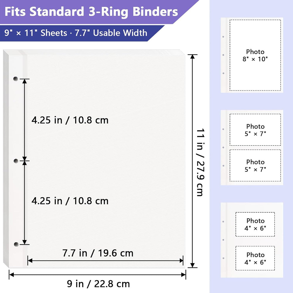 9x11 Self-Adhesive Photo Album Refill Pages, 3-Ring, 200 Pages