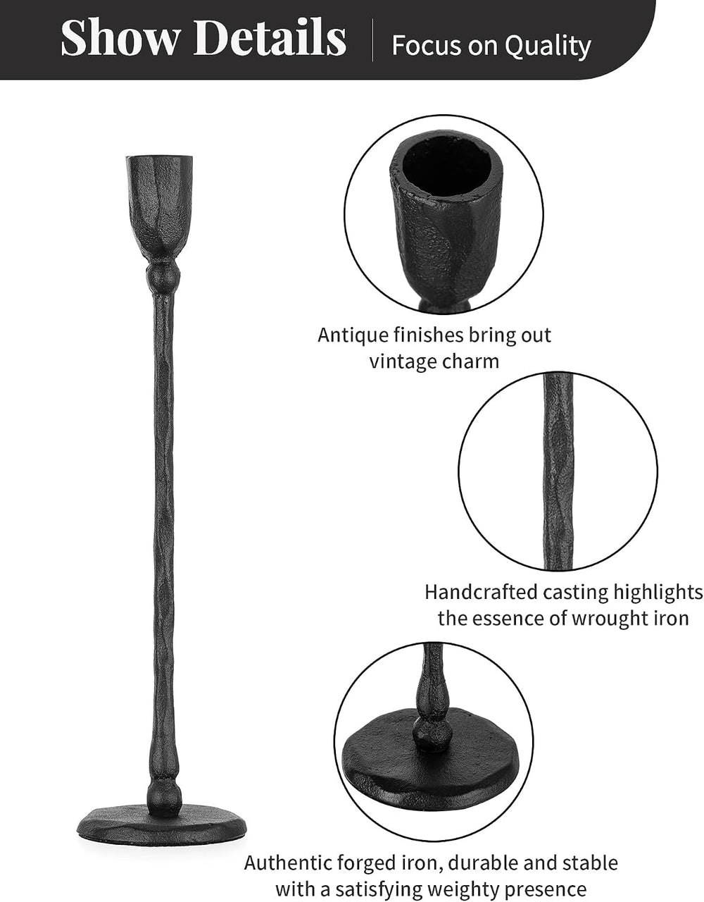 NUPTIO Cast Iron Candlestick Holders: Black Candle Stick Holder Set of 3