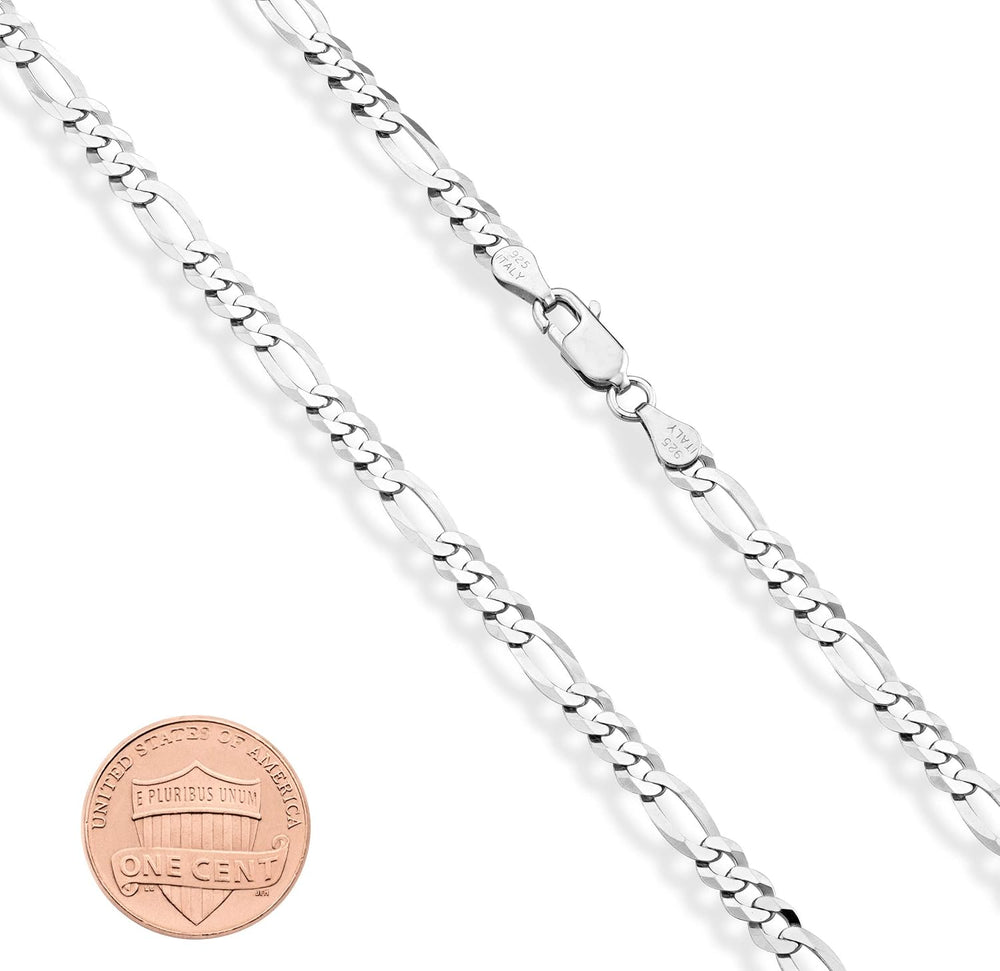 Miabella Italian 925 Sterling Silver 5mm Figaro Bracelet for Women Men