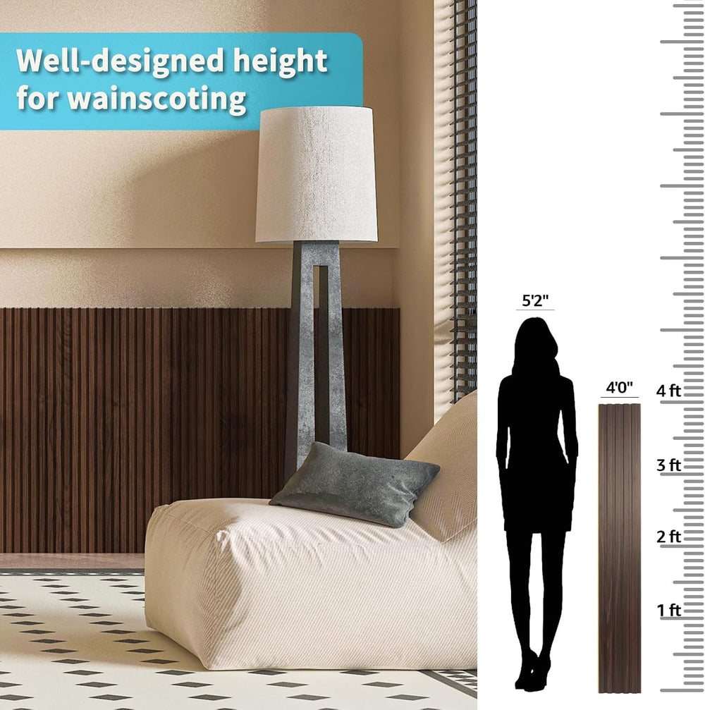 Art3d 48 x 6 in WPC Wood Slat Wall Panels, 3D Wall Accents, 16-Pack, Walnut