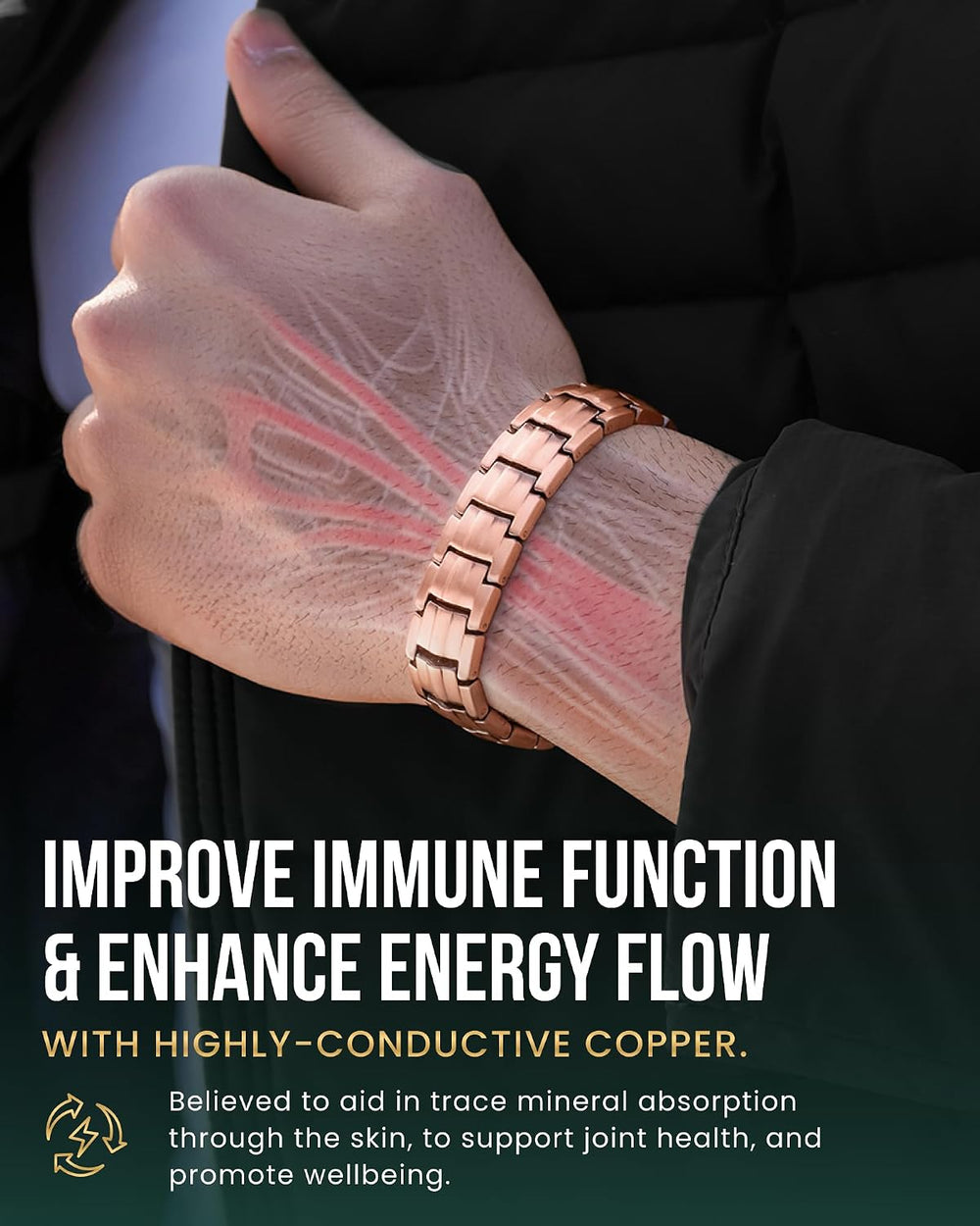MagnetRX® EllipseMAX 5X Strength Magnetic Copper Bracelet for Men