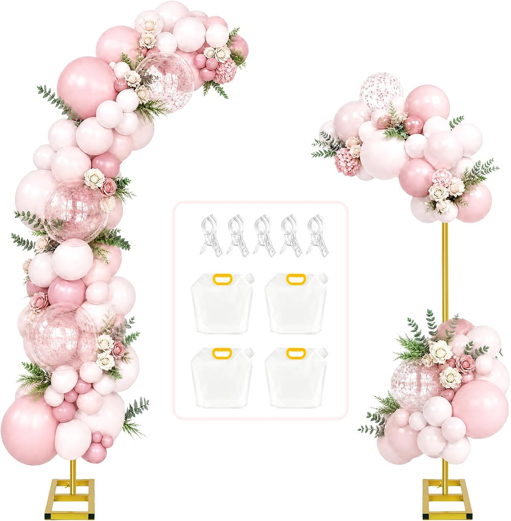 RELBRO Half Balloon Arch Backdrop Stand with Base, 7.2 x 5.9 Feet, Gold