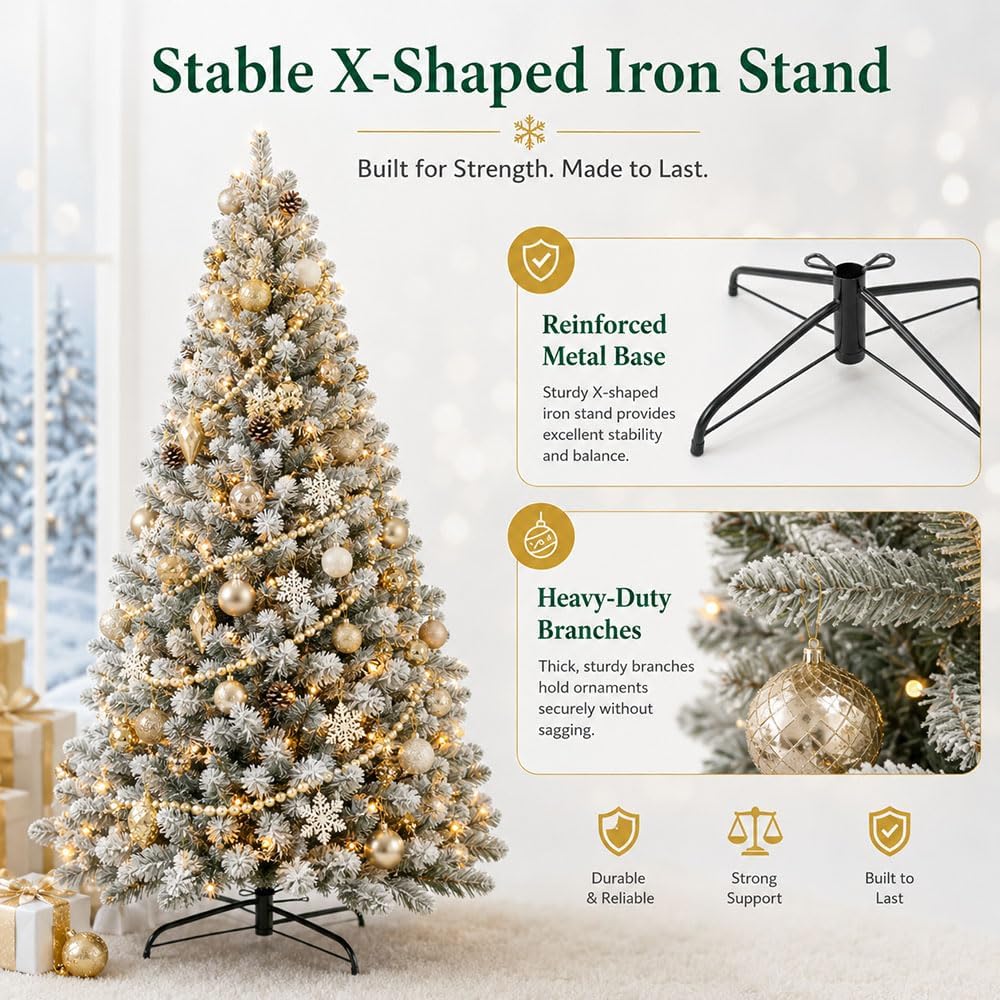 6ft flocked christmas tree prelit,Premium Artificial Xmas Tree