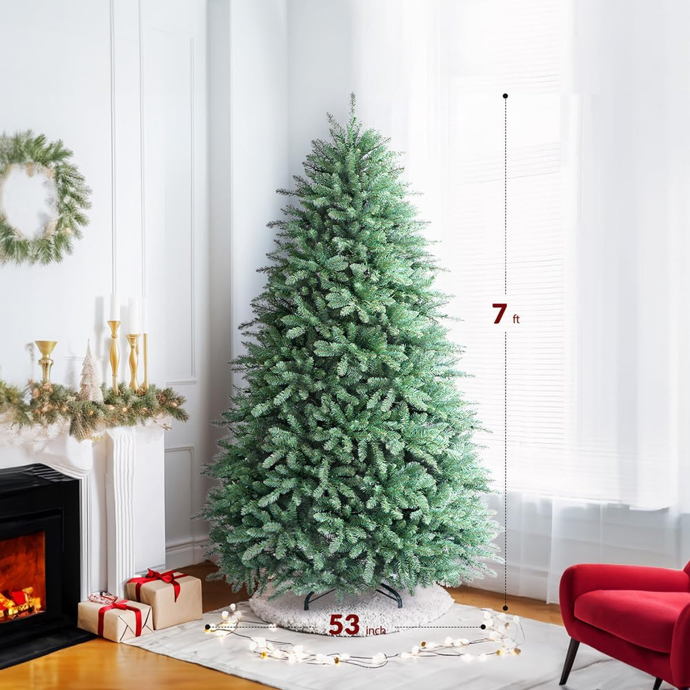 OasisCraft 7ft Christmas Tree Artificial Unlit, Premium Hinged Blue Spruce wi...