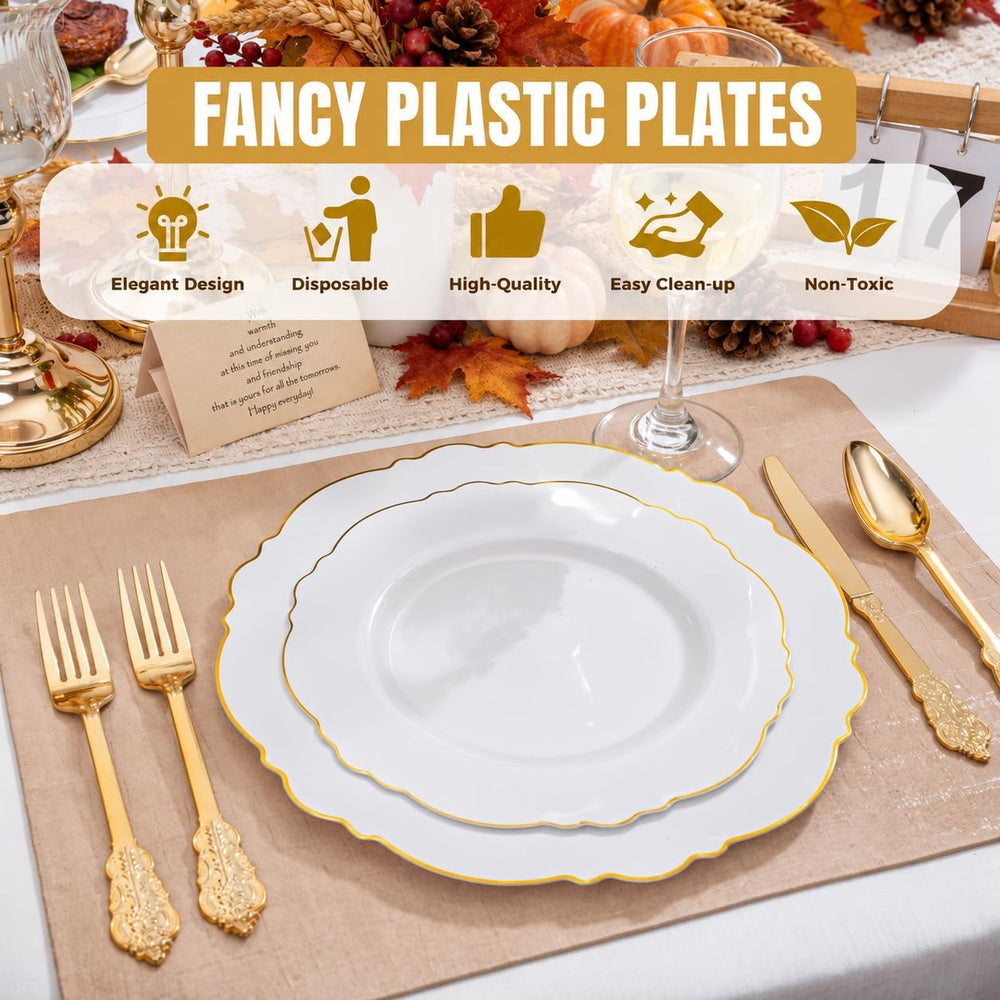 60pcs Gold Dessert Plates-7.5inch Baroque White and Gold Small Dessert Plates...