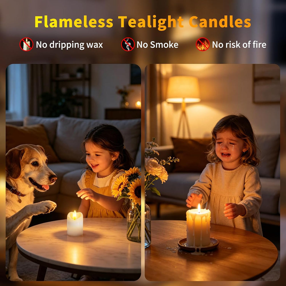 Kimjo Rechargeable Flickering Tea Lights with Remote Timer, 12 Pack