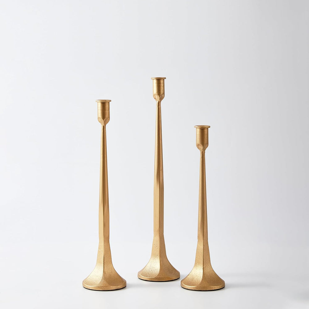 Denique Iron Taper Candle Holder Set of 3, Gold Candlestick Holders Decorativ...