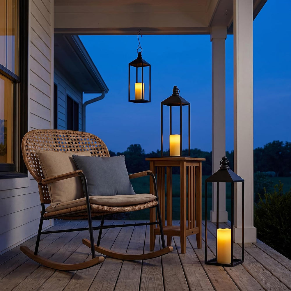 Black Floor Lanterns for Outdoor Indoor, Tall Metal Candle Lantern Set of 3