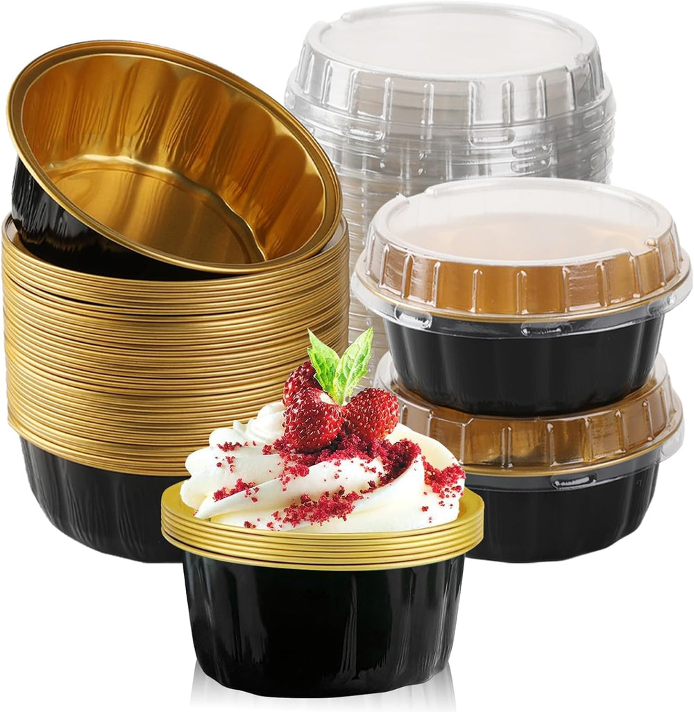 100 Pcs 8 oz Aluminum Foil Cup with Lids Disposable Ramekins with Lids Dispos...