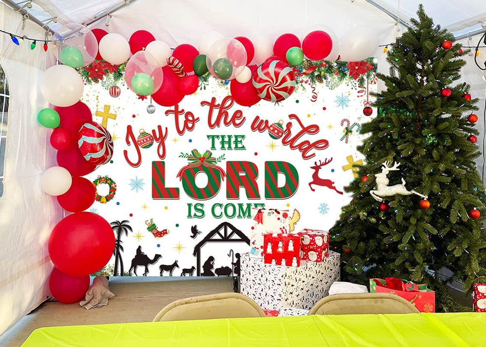Christmas Nativity Backdrop Joy to The World The Lord is Come Banner 10x8ft