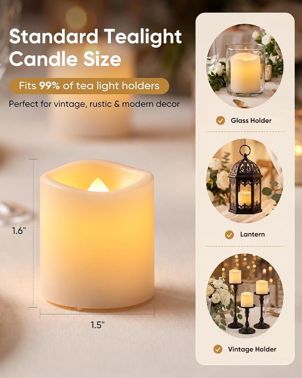 Homemory 100 Pack Ivory Flameless Flickering LED Votive Tealights Candles