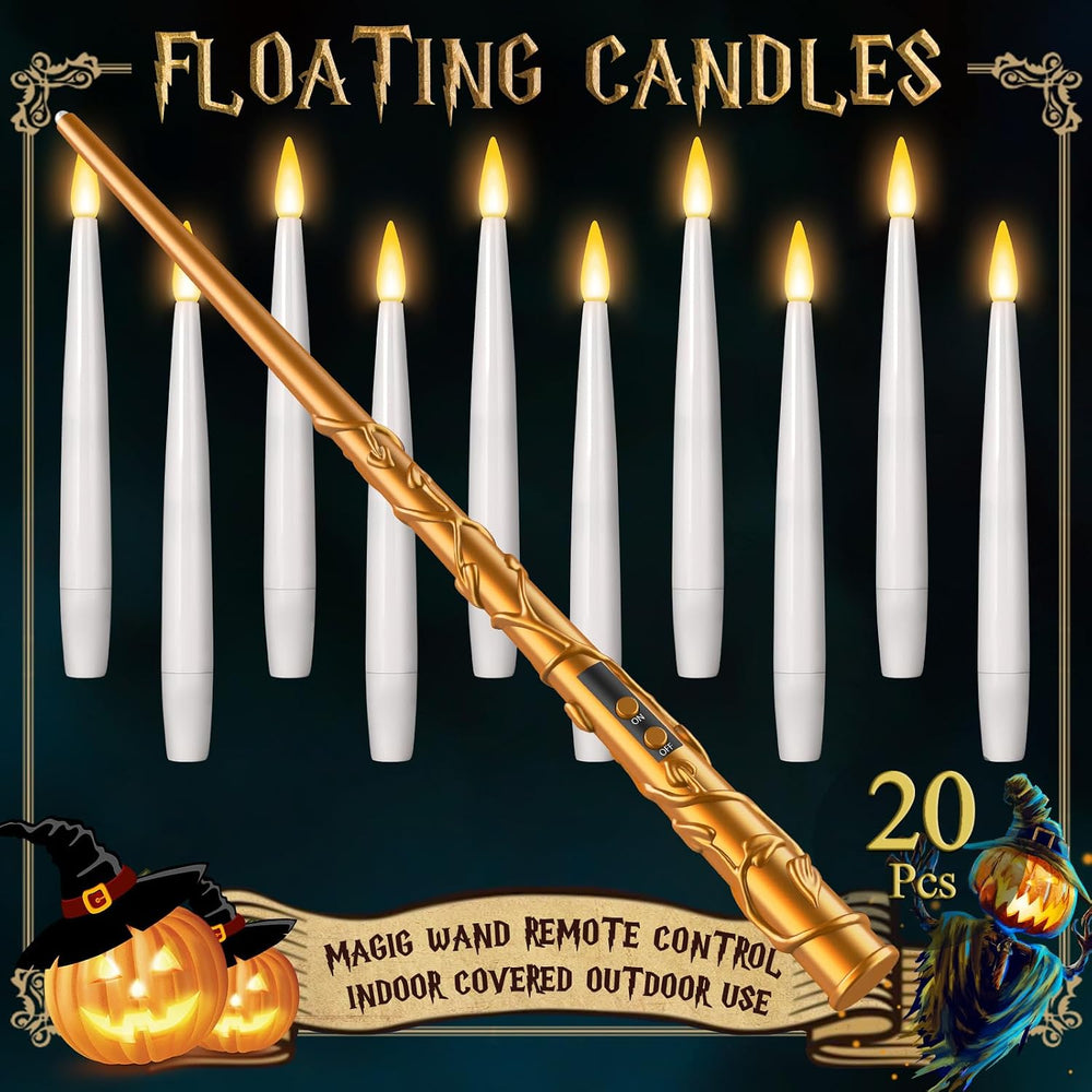 Floating Candles with Wand, 20 Pcs White Flameless LED Taper Candles