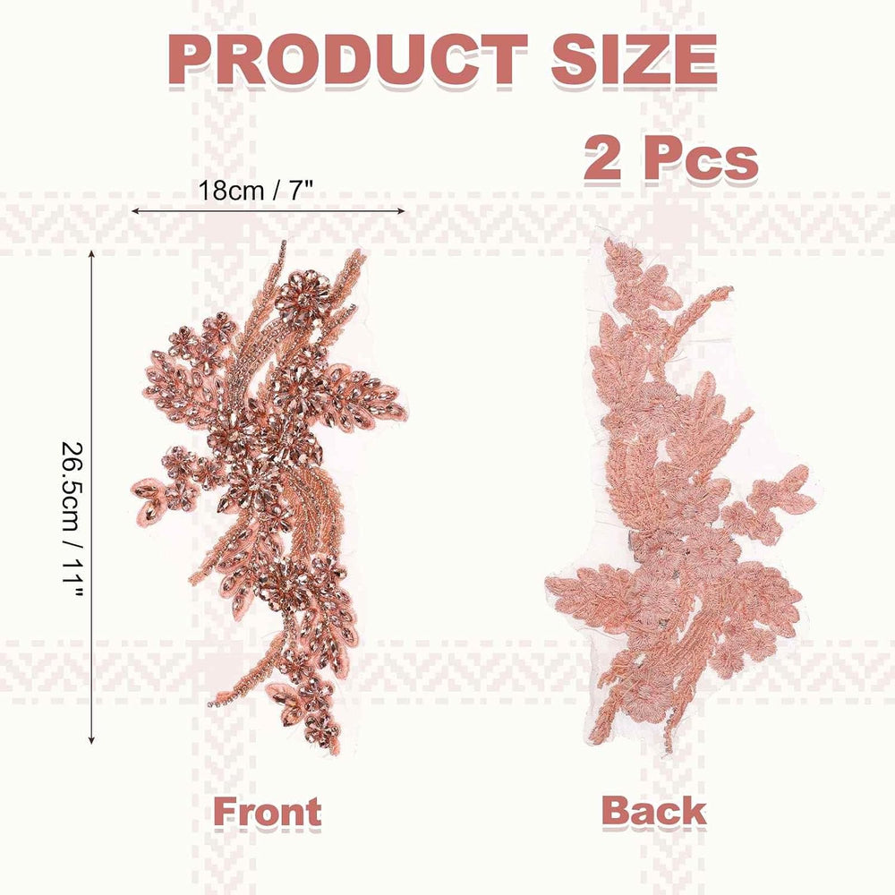 MECCANIXITY Rhinestone Applique Patches, 11x7 Inch, Peach, 2Pack