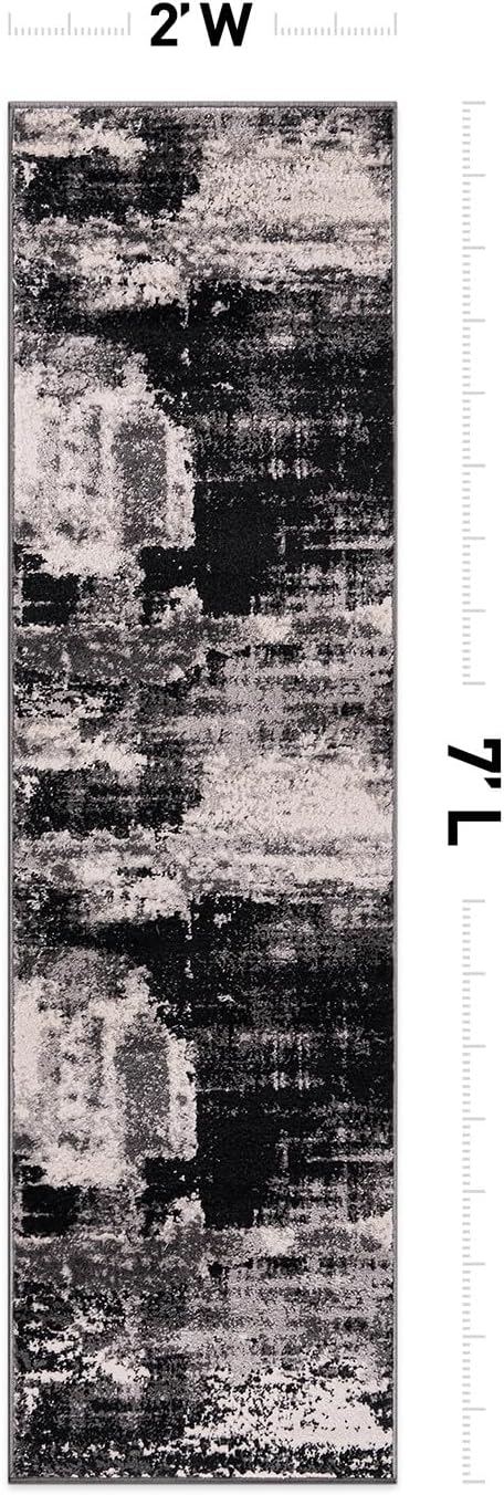 Rugshop Modern Abstract Soft Living Room Bedroom Runner Rug Black 2' x 7&...
