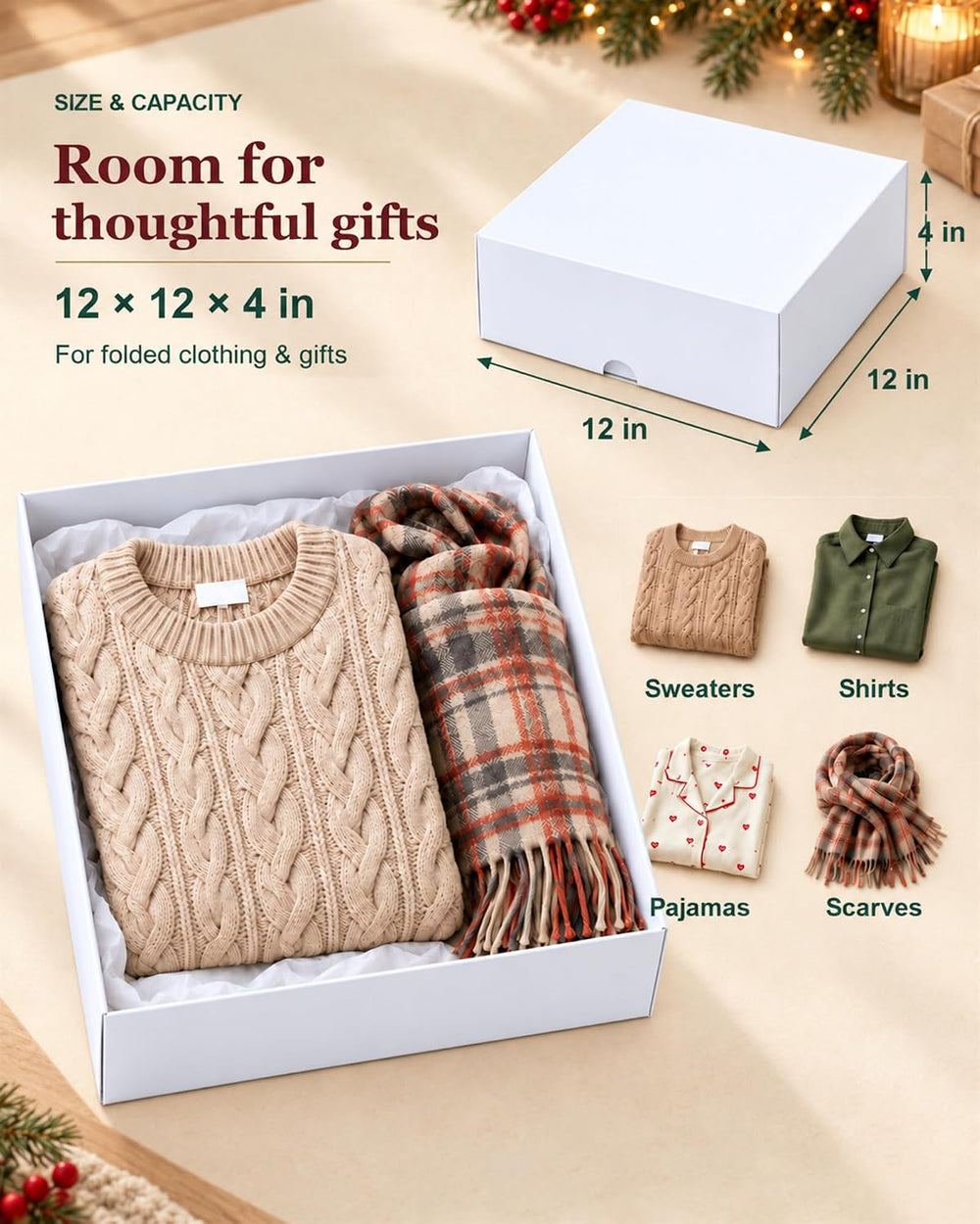 26 Pack Gift Boxes With Lids, 12x12x4 in Square Christmas Shirt Boxes