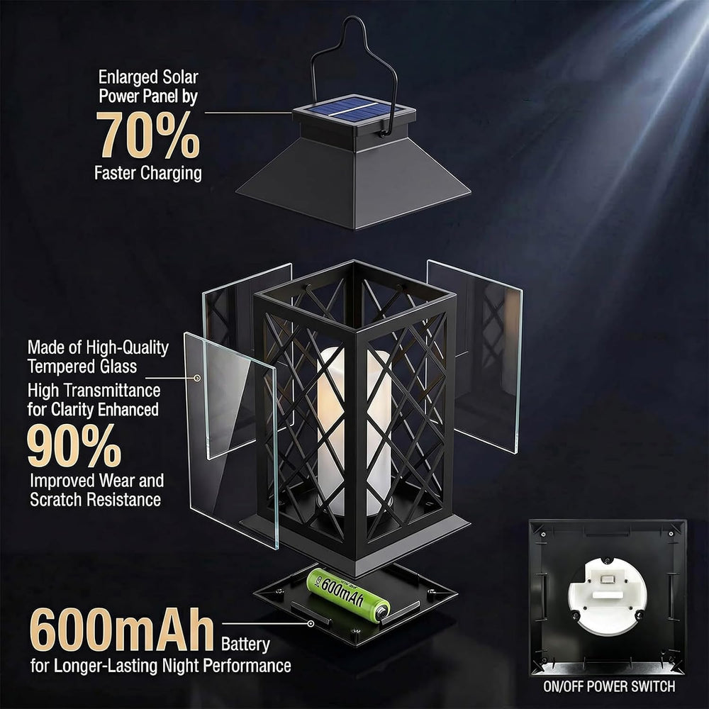 2 Pack 14'' Black Large Outdoor Solar Lanterns Outdoor Waterproof