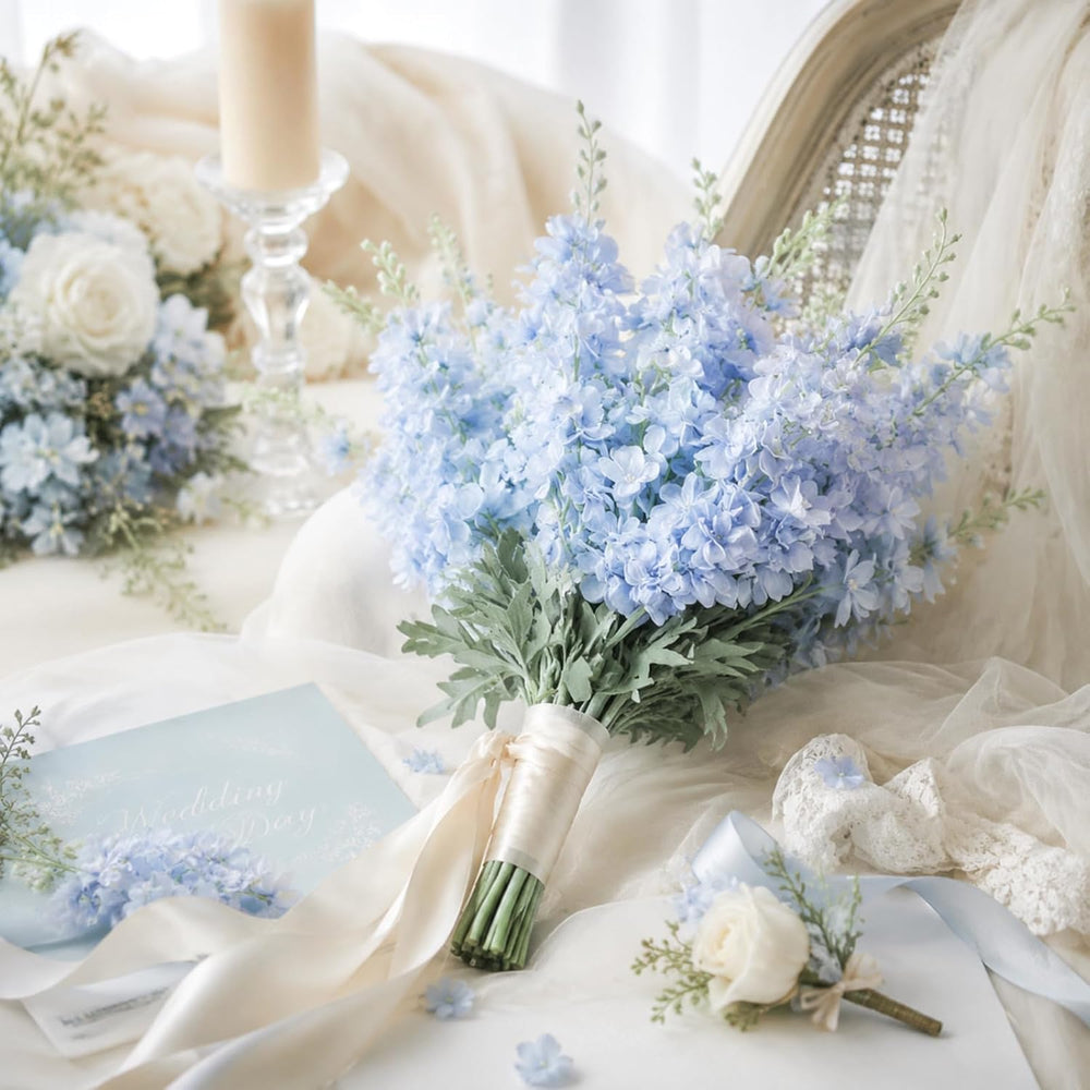 50 Pcs Blue Delphinium Artificial Flower Bulk, 34.25"