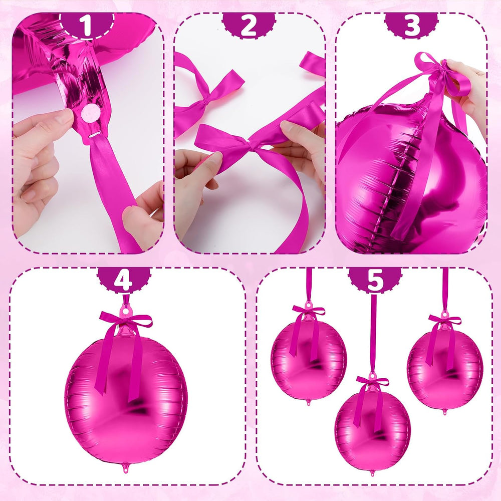36 Pcs 22" Hot Pink Round Foil Balloons Metallic Pink Balloons