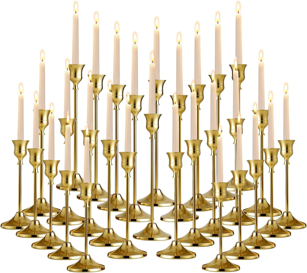 Brass Gold Candle Holders Rustproof Taper Candlestick Holders for Holiday Par...