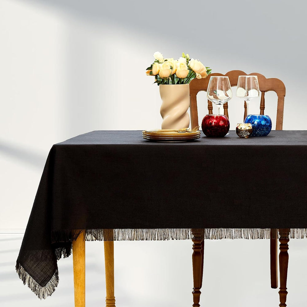 Midsummer Breeze Black Fringed Tablecloth Rectangle 55”x120”