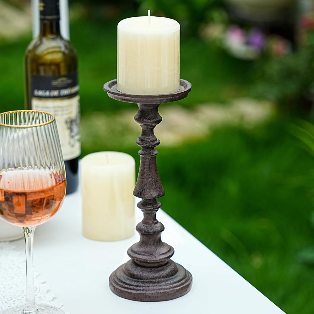Sungmor Rustic Cast Iron Pillar Candle Holder, 9.6 Inches Tall