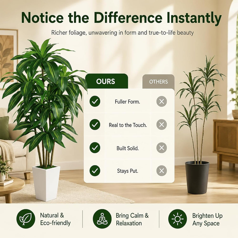Artificial Dracaena Plants Indoor, 5FT Fake Tree Plants with Tall Planter